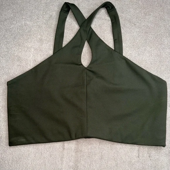 girlfriend collective Dark Green Cross-Halter Crop Top - Picture 3 of 7